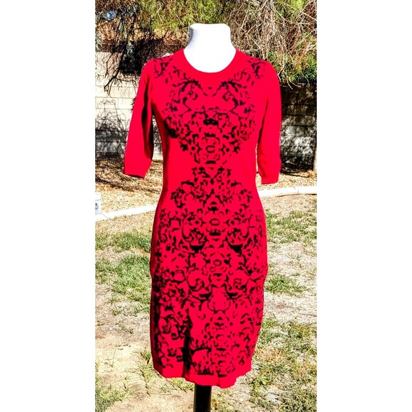 Allison Brittney Rayon Round Neck 3/4 Sleeves Knee Long Fit & Flare M Dress GUC - Picture 1 of 7